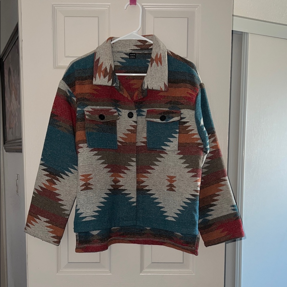 SHEIN Aztec Print Boxy Jacket in Teal, Rust, Cream, Red